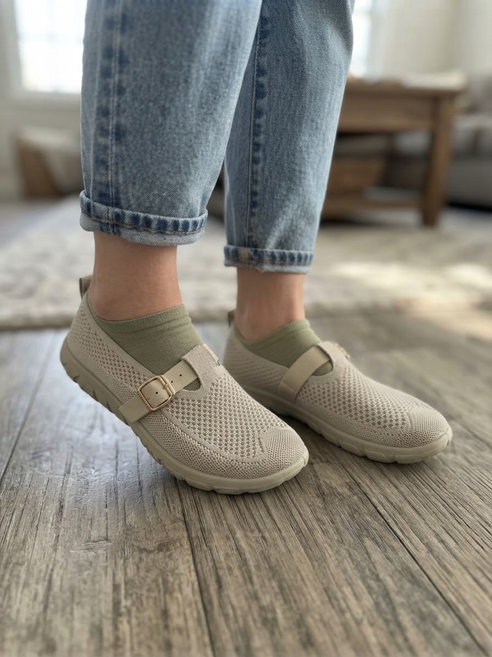 Merrell Tan Knit Slip-On Comfort Walking Shoes with Buckle Strap
Size 38 (7)